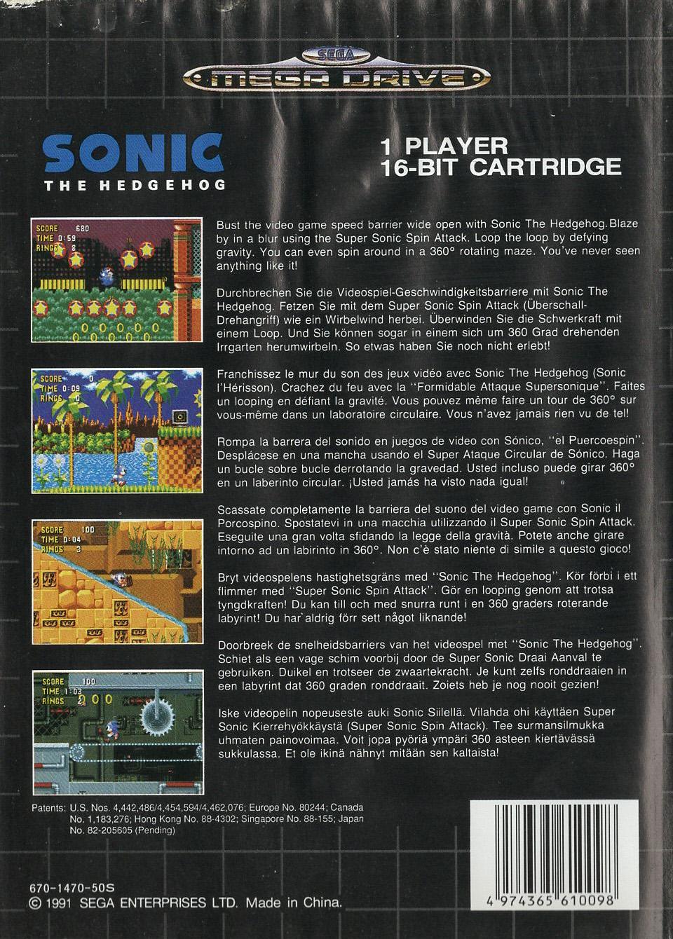 Sonic the Hedgehog - Sega Mega Drive Rückseite