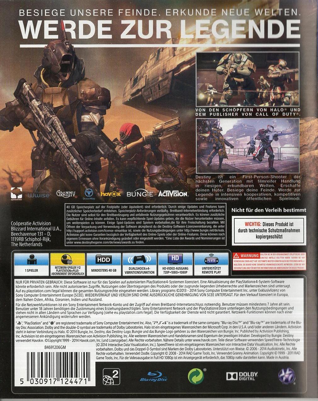 Destiny - PlayStation 4 Rückseite