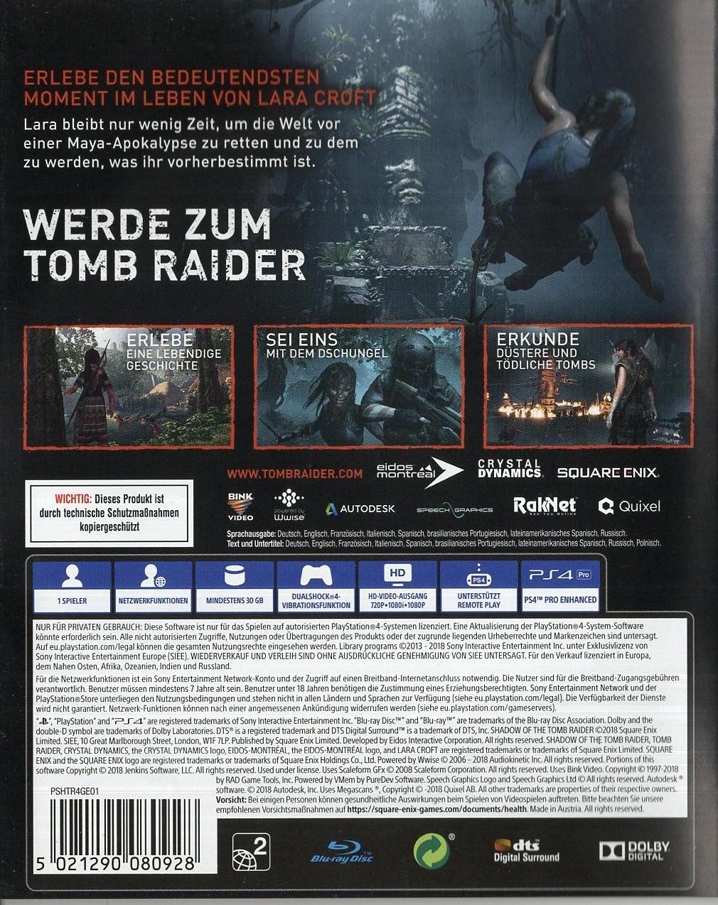 Shadow of the Tomb Raider - PlayStation 4 Rückseite