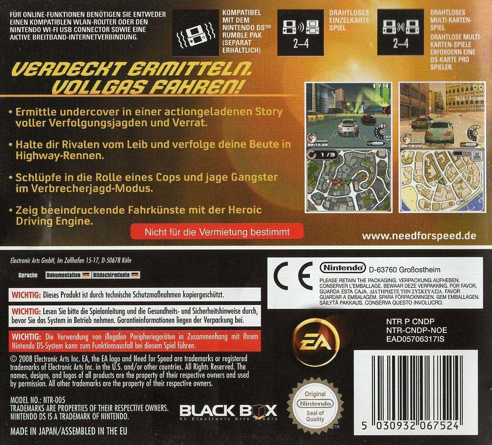 Need for Speed: Undercover - Nintendo DS Rückseite