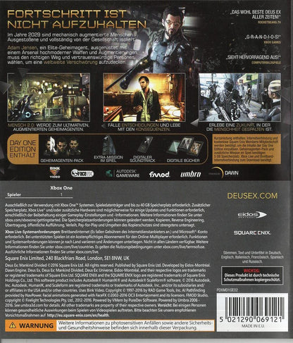 Deus Ex: Mankind Divided - Xbox One Rückseite