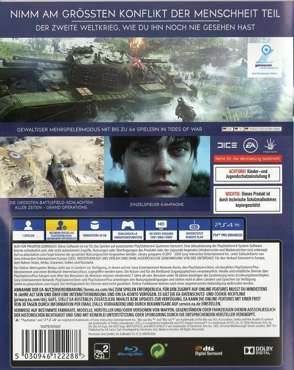 Battlefield V - PlayStation 4 Rückseite