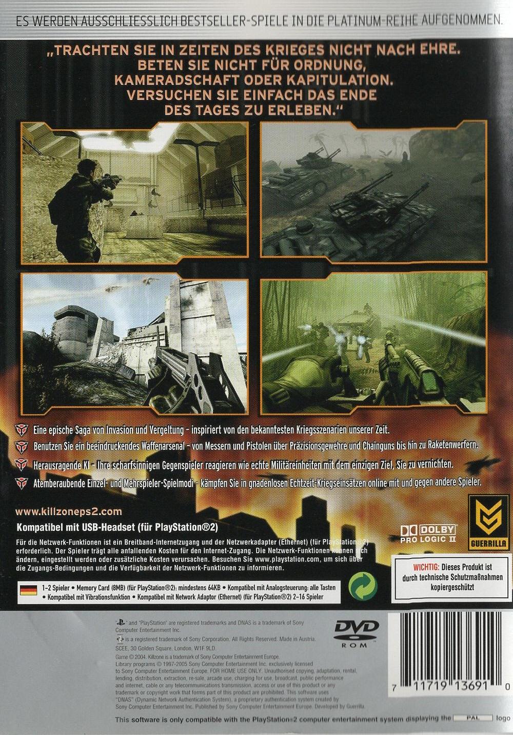 Killzone - PlayStation 2 Rückseite