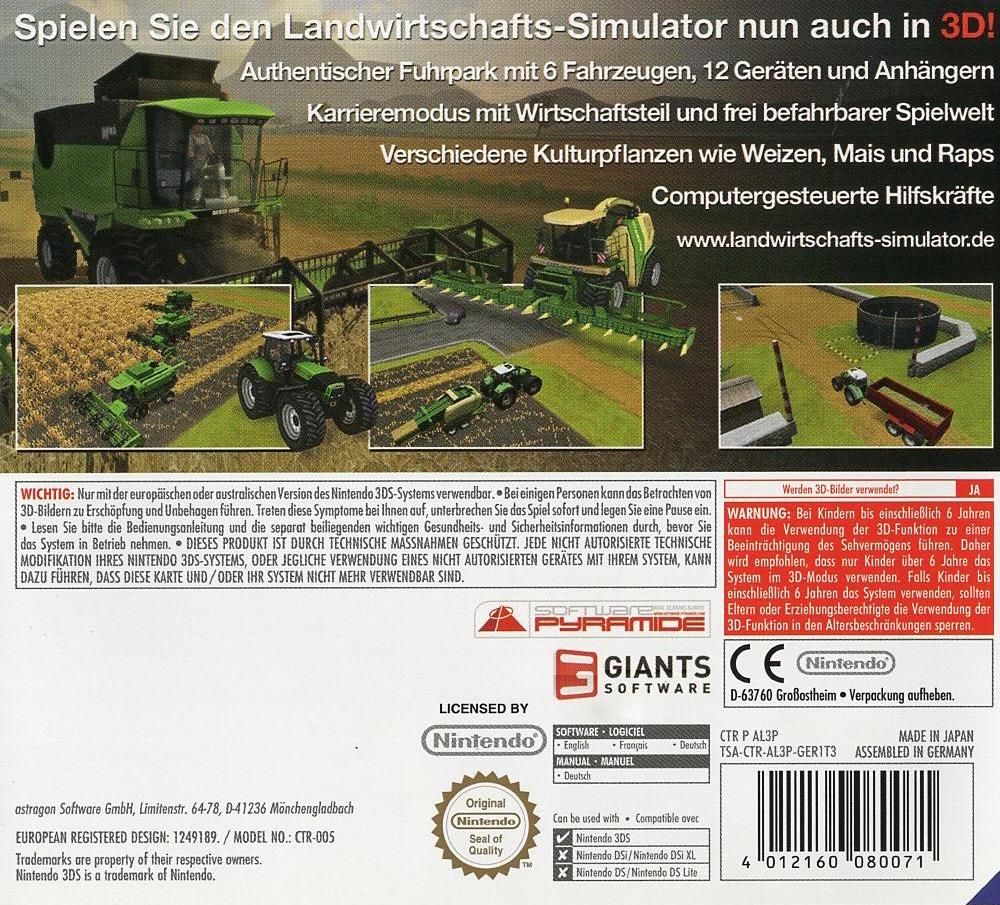 Landwirtschafts-Simulator 2012 3D - Nintendo 3DS Rückseite