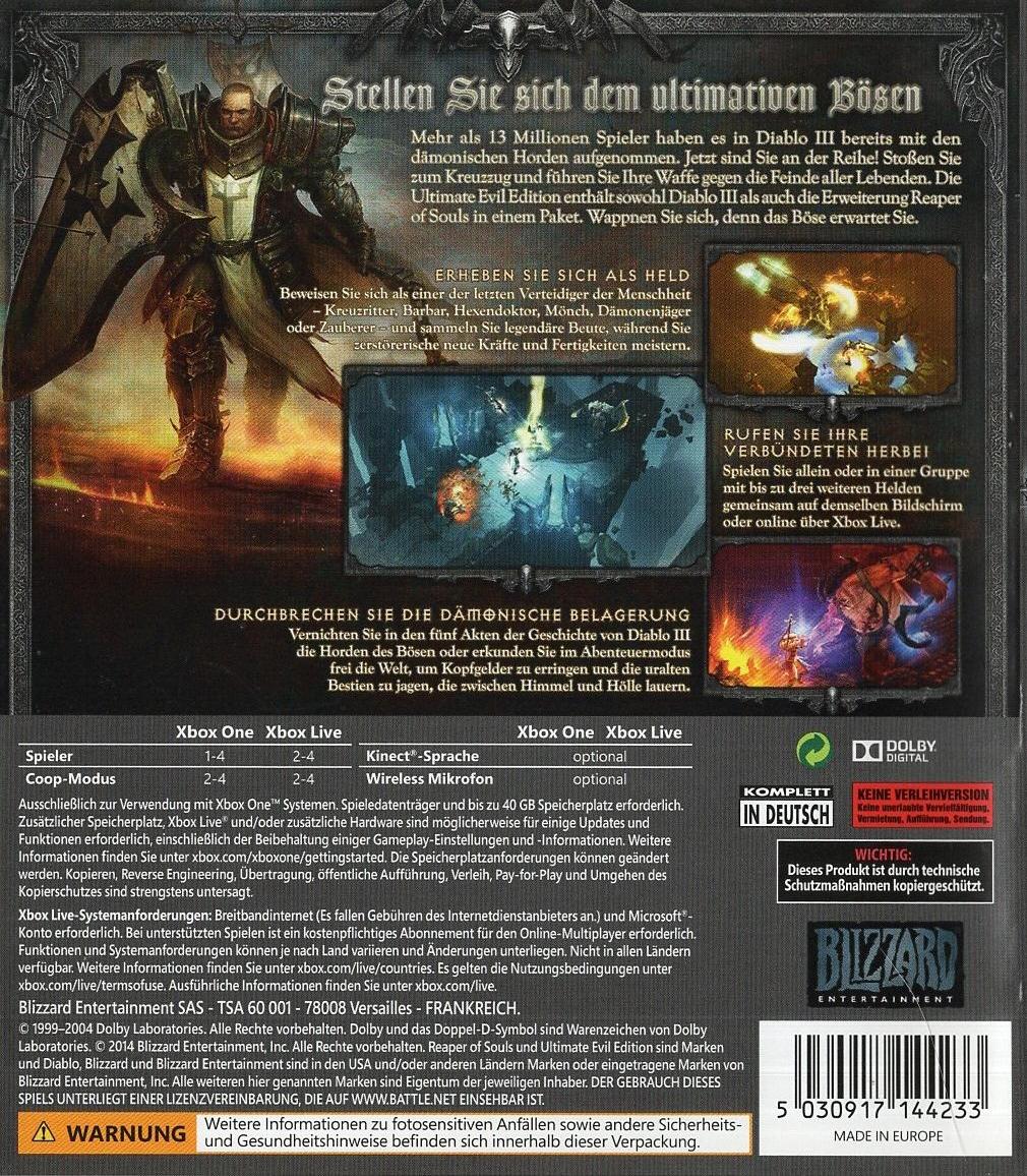 Diablo III: Reaper of Souls - Ultimate Evil Edition - Xbox One Rückseite