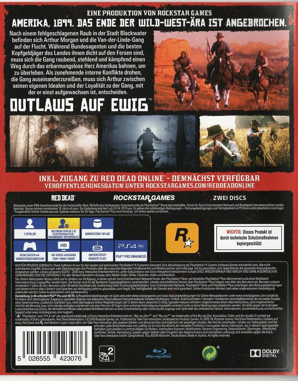 Red Dead Redemption II - PlayStation 4 Rückseite