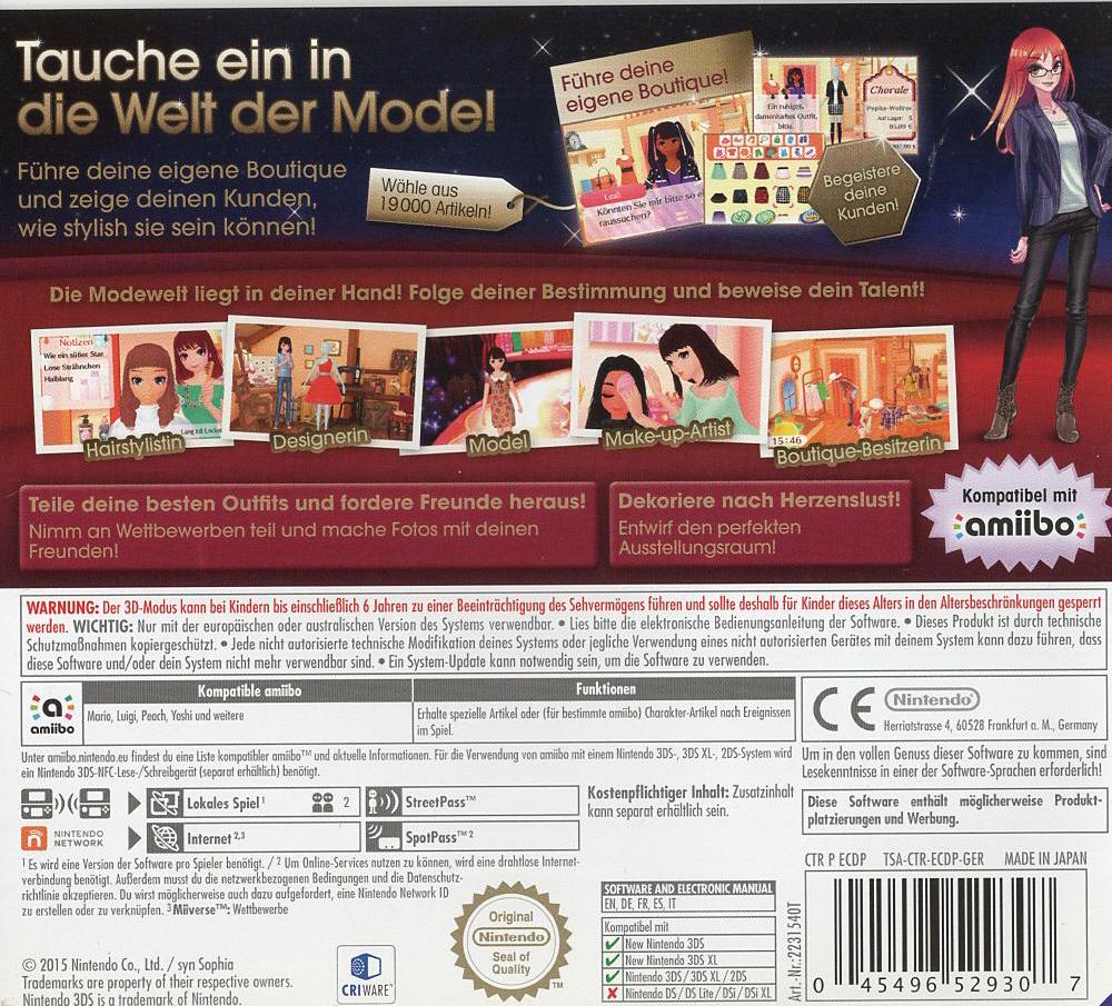 New Style Boutique 2: Mode von morgen - Nintendo 3DS Rückseite