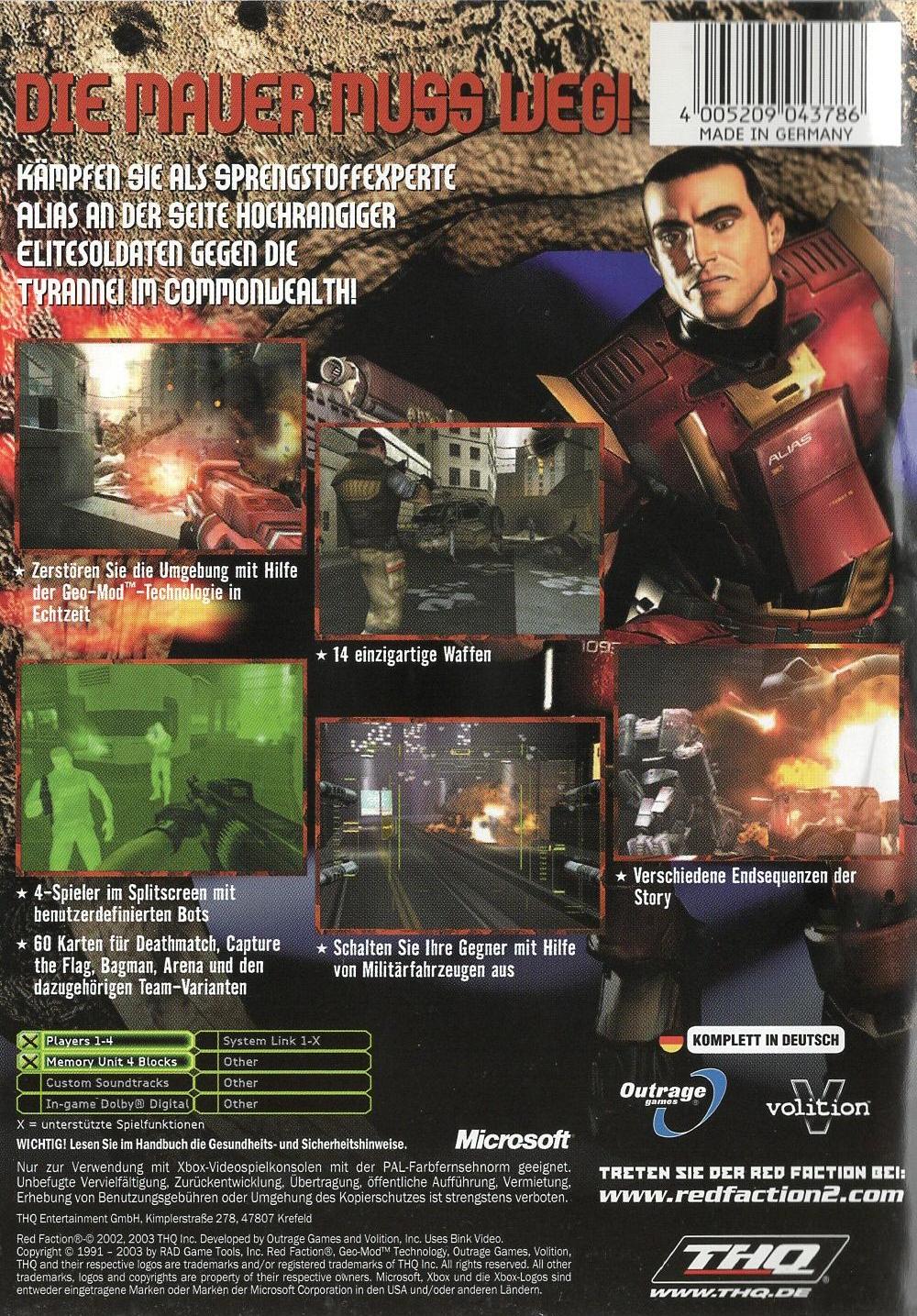 Red Faction II - Xbox Rückseite