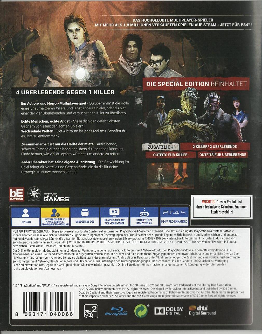 Dead by Daylight - PlayStation 4 Rückseite