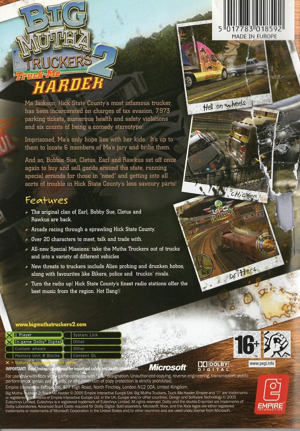 Big Mutha Truckers 2: Truck Me Harder - Xbox Rückseite