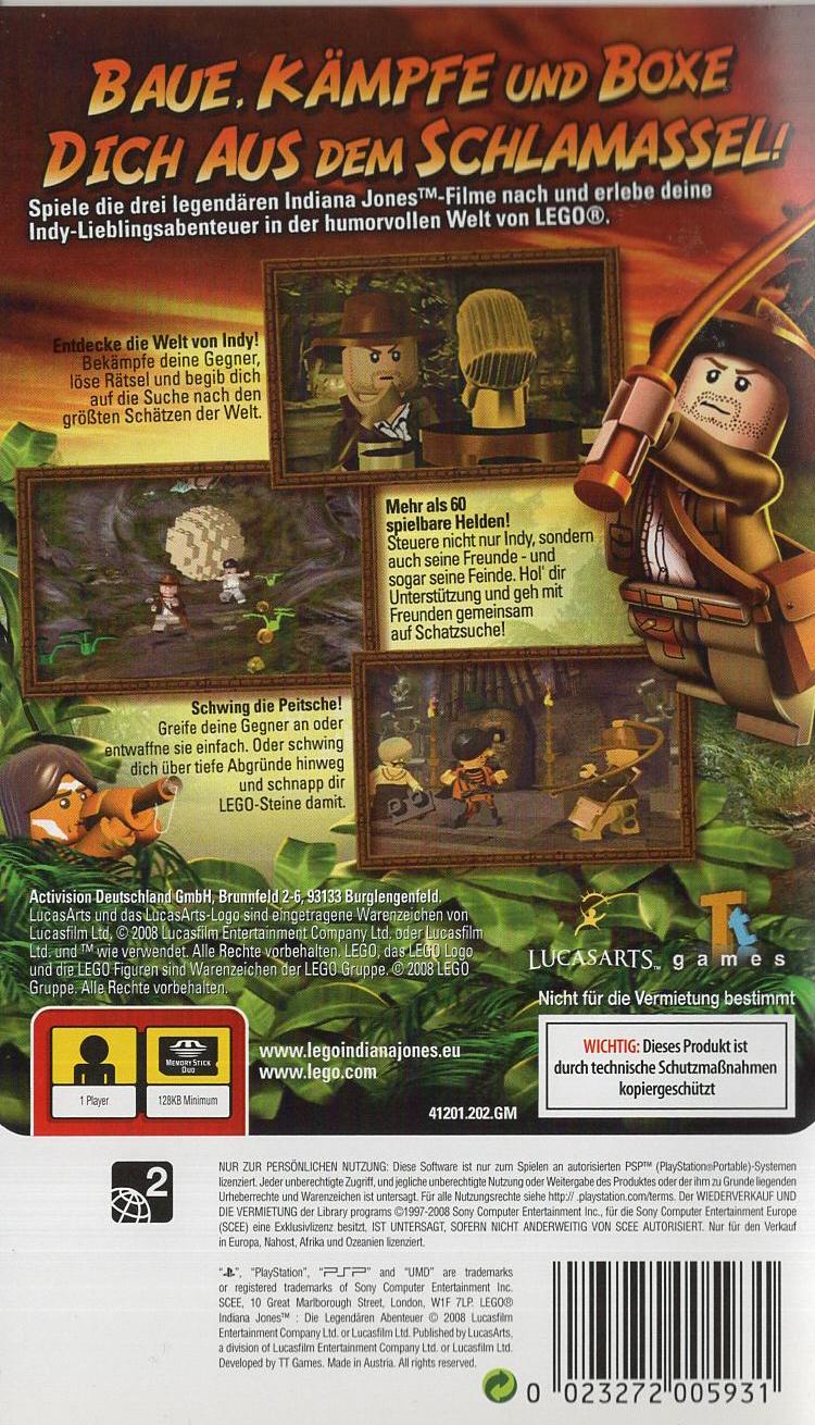 LEGO Indiana Jones: Die Legendären Abenteuer - PlayStation Portable Rückseite