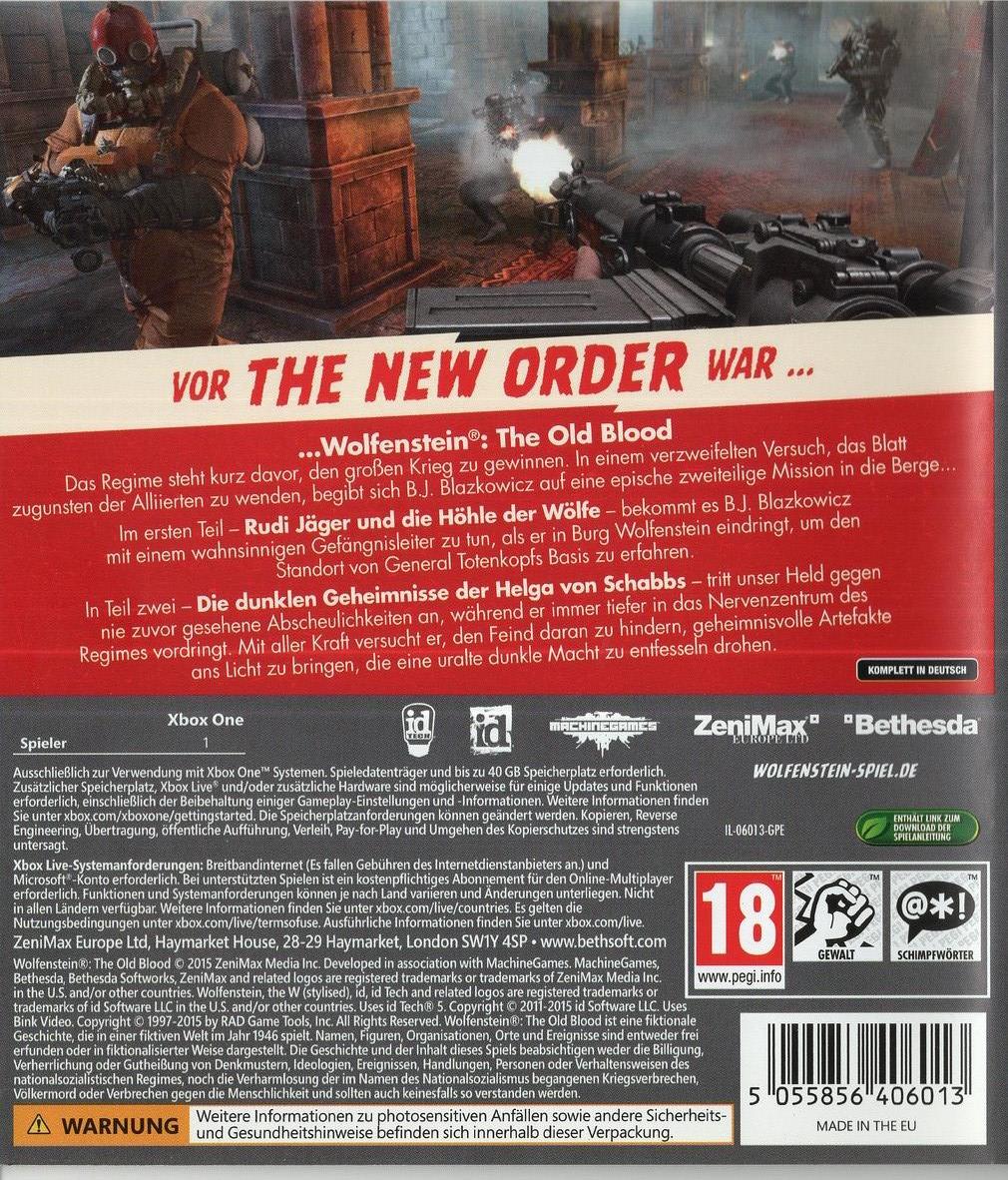 Wolfenstein: The Old Blood - Xbox One Rückseite