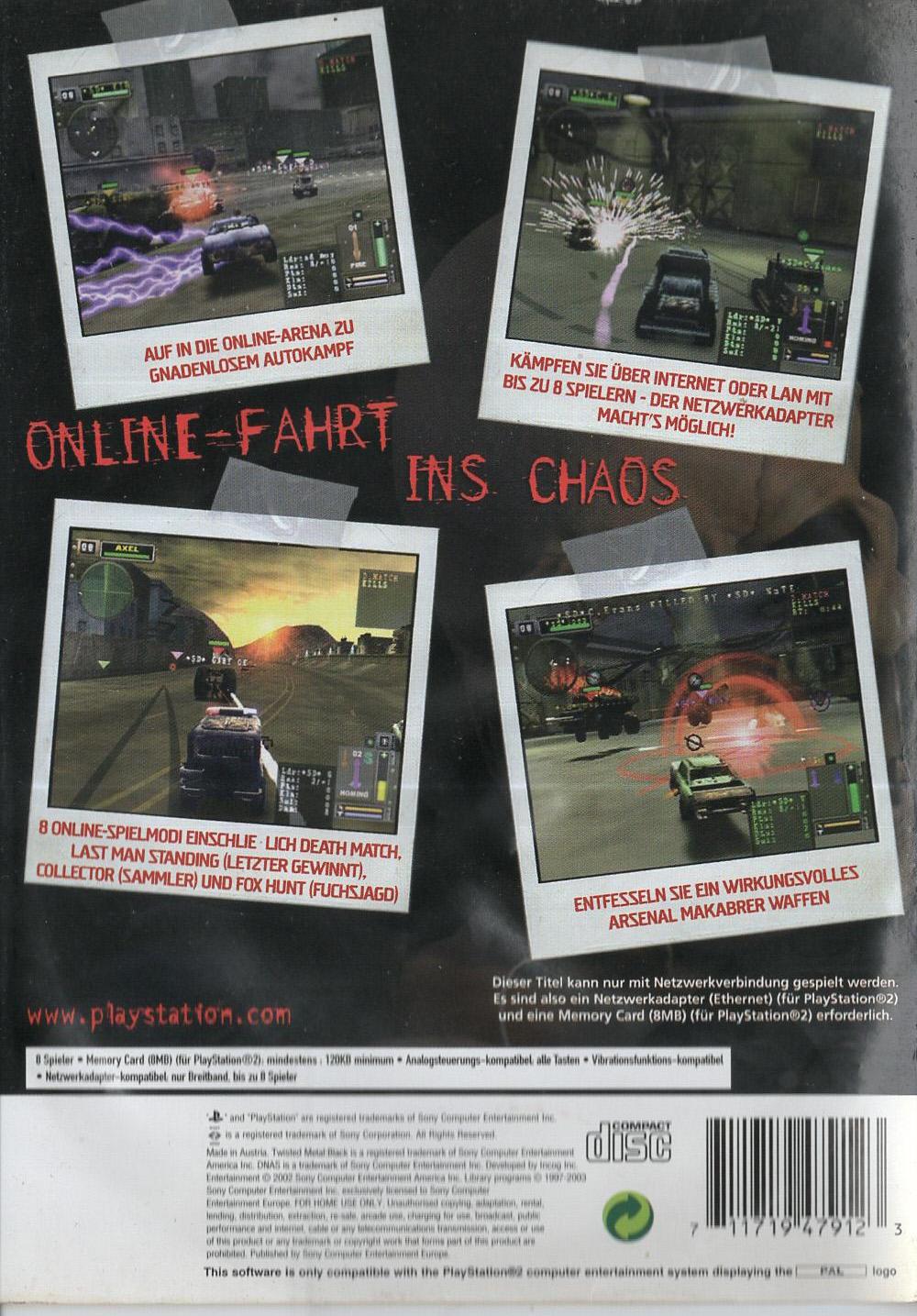 Twisted Metal: Black Online - PlayStation 2 Rückseite