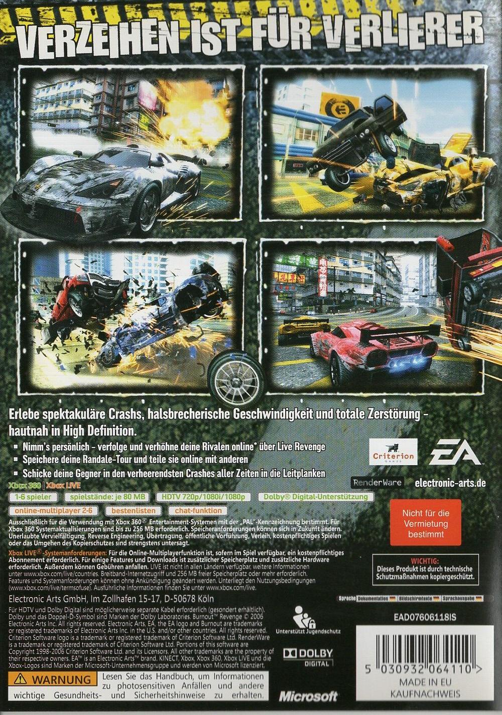 Burnout Revenge - Xbox 360 Rückseite