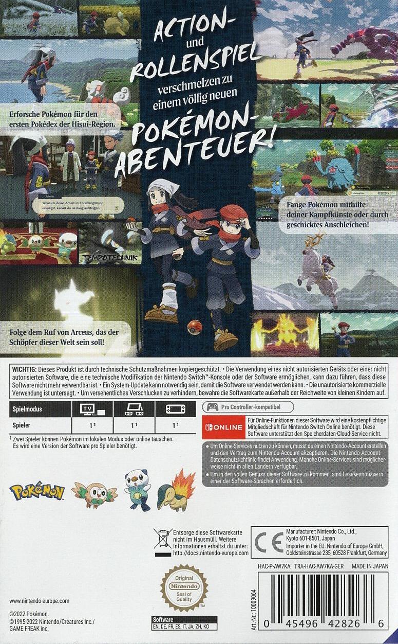 Pokémon Legenden: Arceus - Nintendo Switch Rückseite