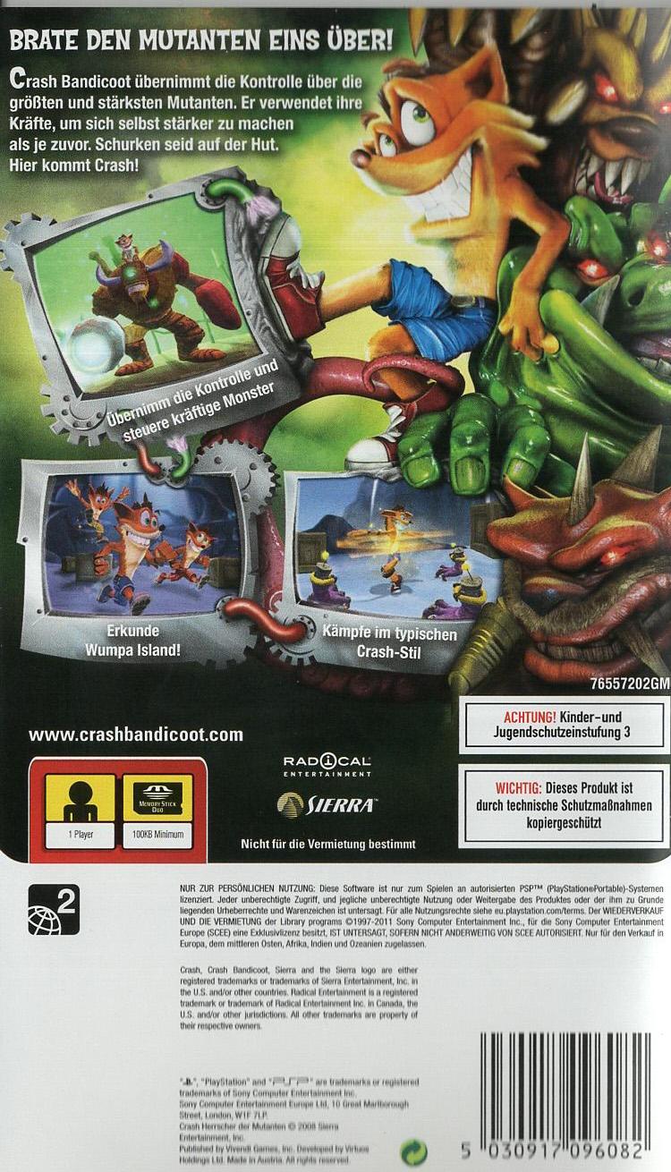Crash: Herrscher der Mutanten - PlayStation Portable Rückseite