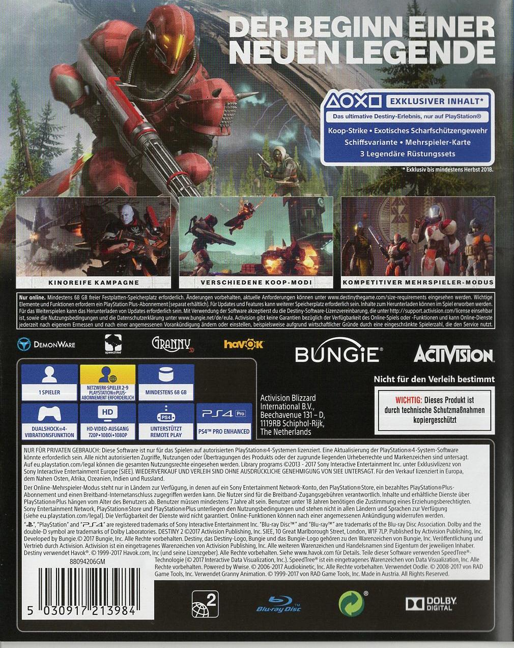 Destiny 2 - PlayStation 4 Rückseite