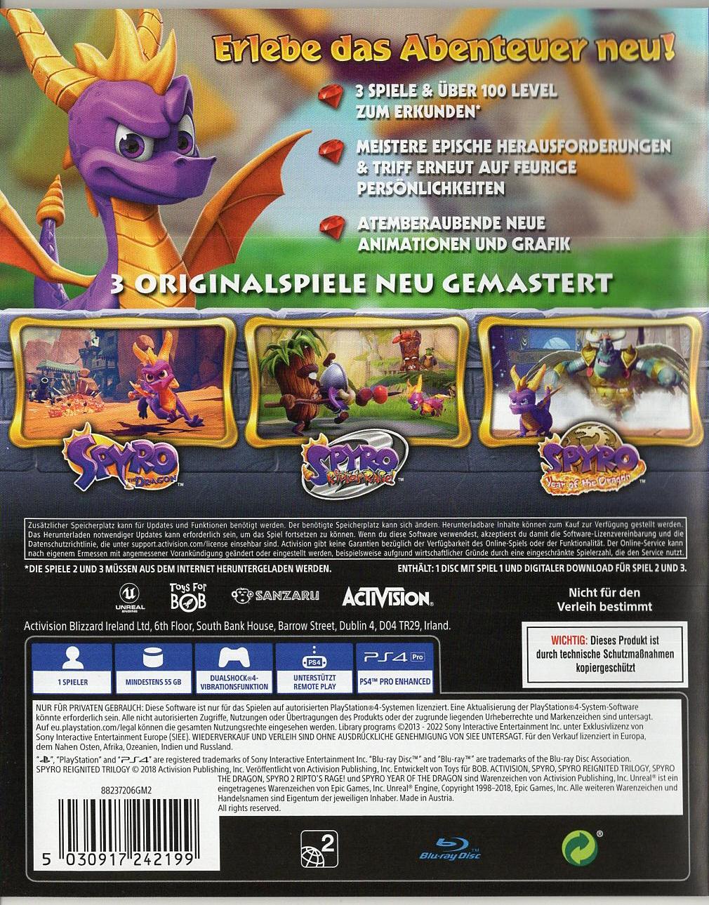 Spyro Reignited Trilogy - PlayStation 4 Rückseite