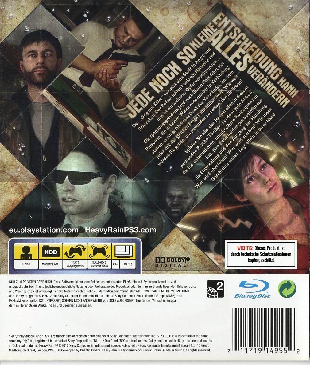 Heavy Rain - PlayStation 3 Rückseite