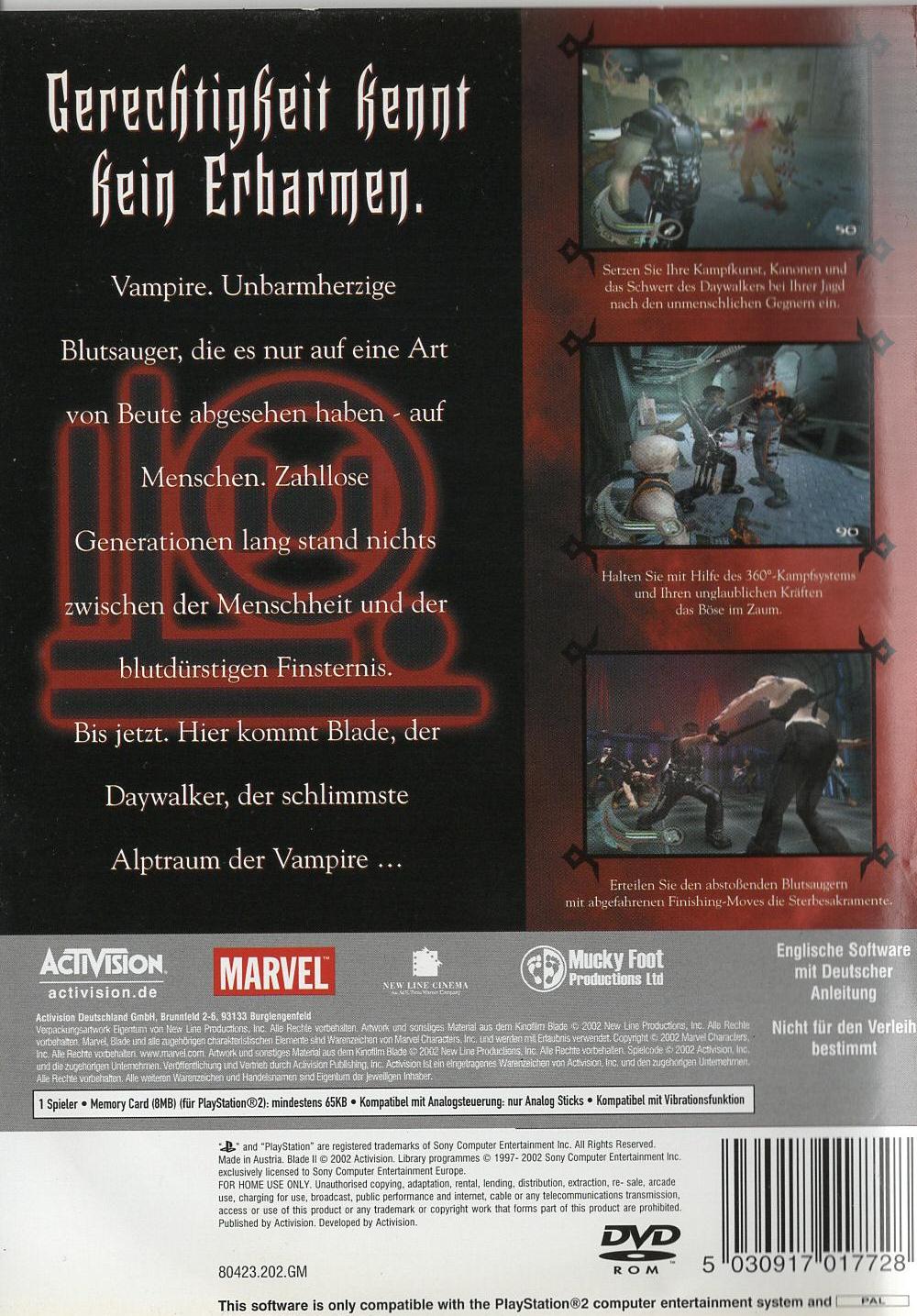 Blade II - PlayStation 2 Rückseite