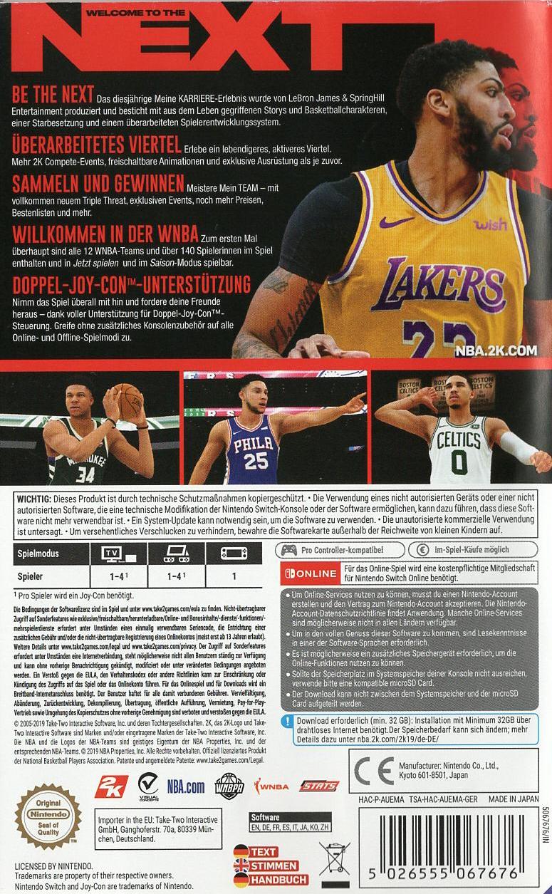 NBA 2K20 - Nintendo Switch Rückseite