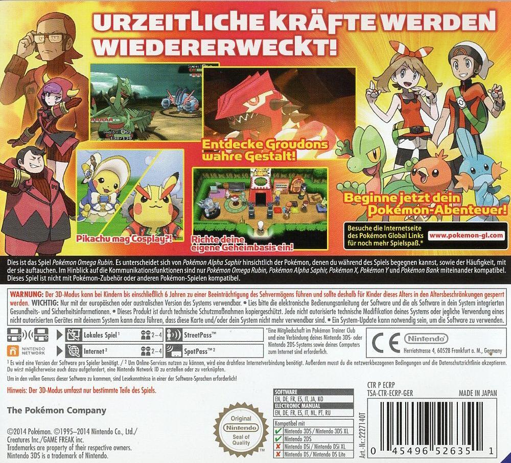Pokémon Omega Rubin - Nintendo 3DS Rückseite
