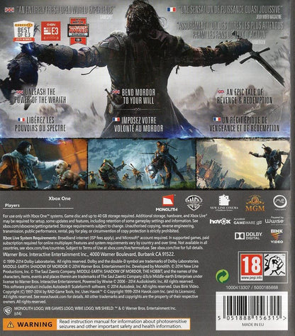 Middle-Earth: Shadow of Mordor - Xbox One Rückseite