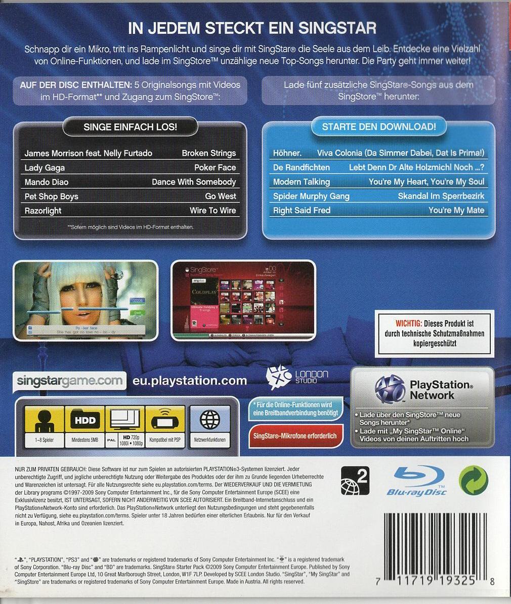 SingStar + SingStore Starter Pack - PlayStation 3 Rückseite