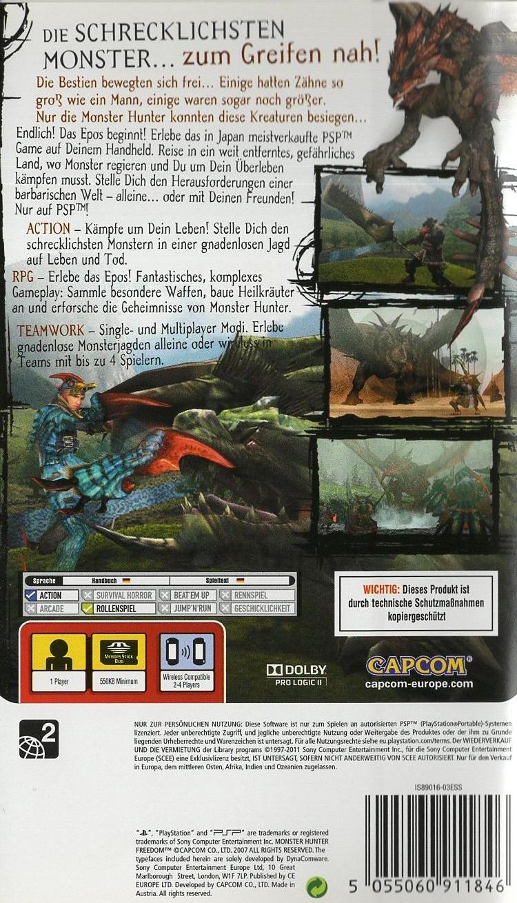 Monster Hunter Freedom - PlayStation Portable Rückseite