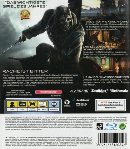 Dishonored: Die Maske des Zorns - PlayStation 3 Rückseite