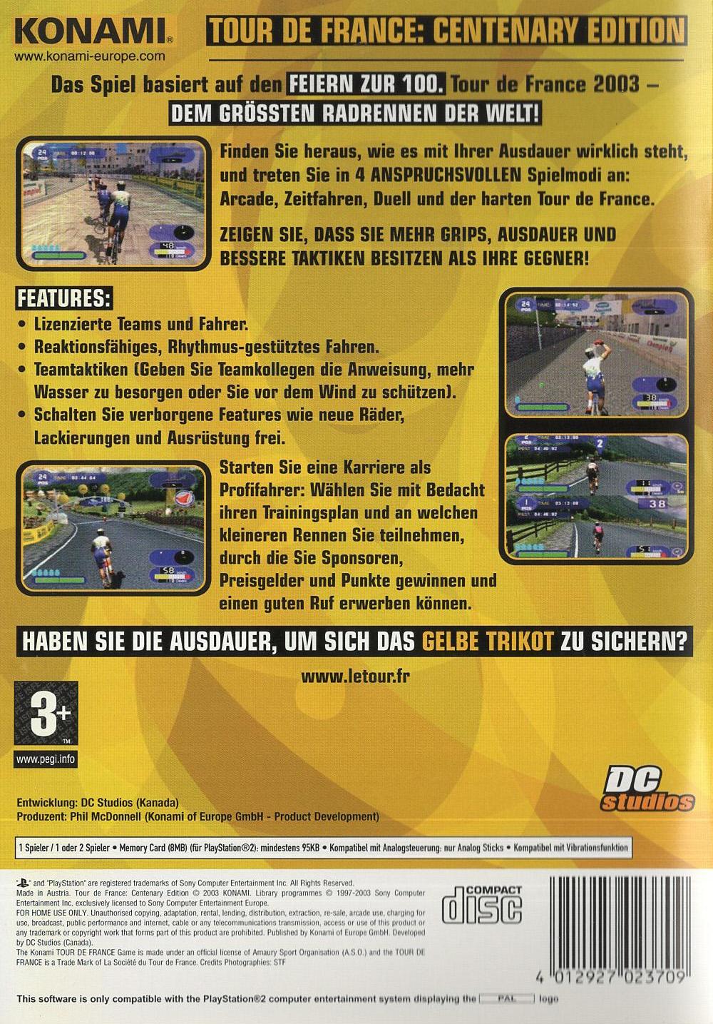 Tour de France: Centenary Edition - PlayStation 2 Rückseite