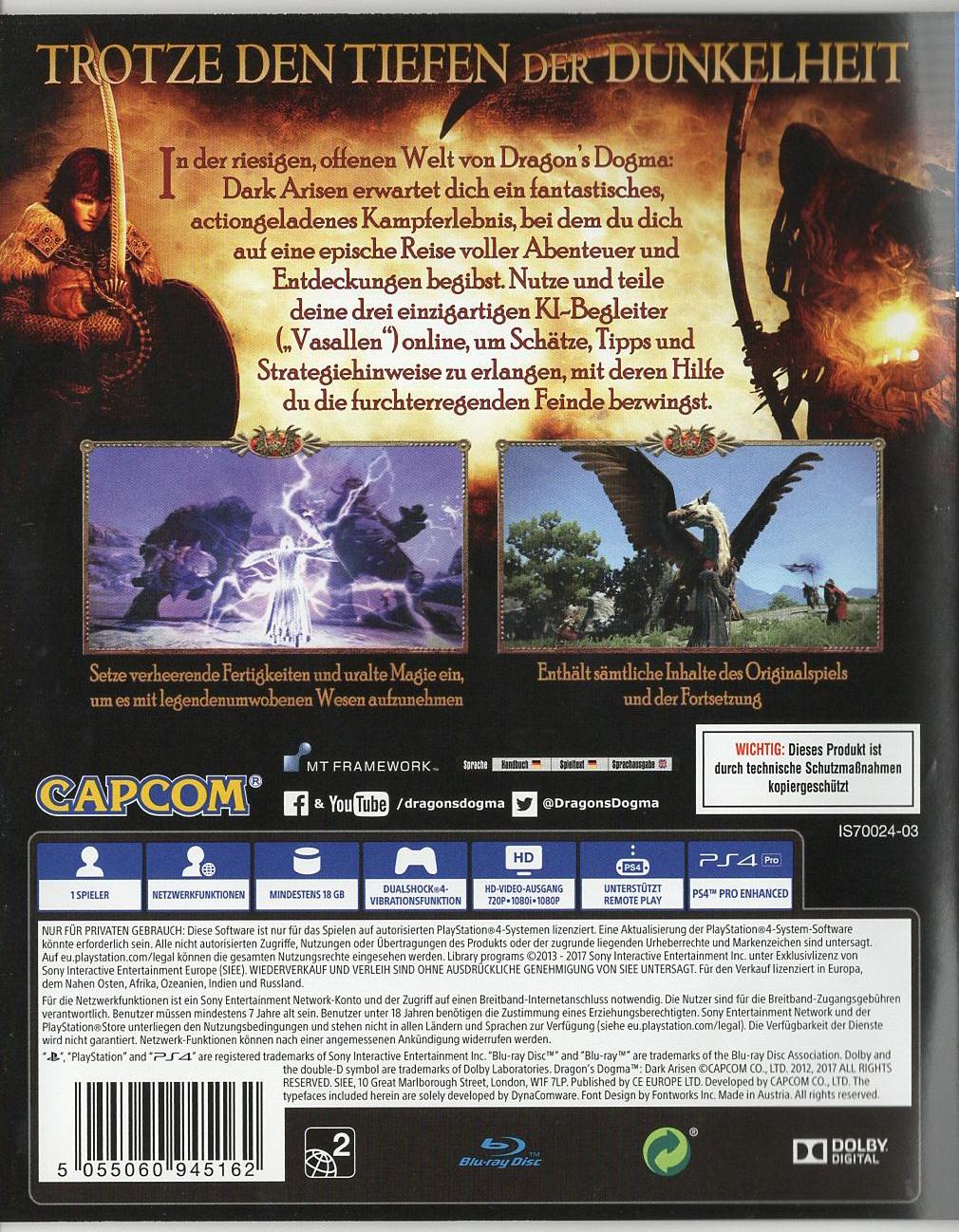 Dragon's Dogma: Dark Arisen - PlayStation 4 Rückseite