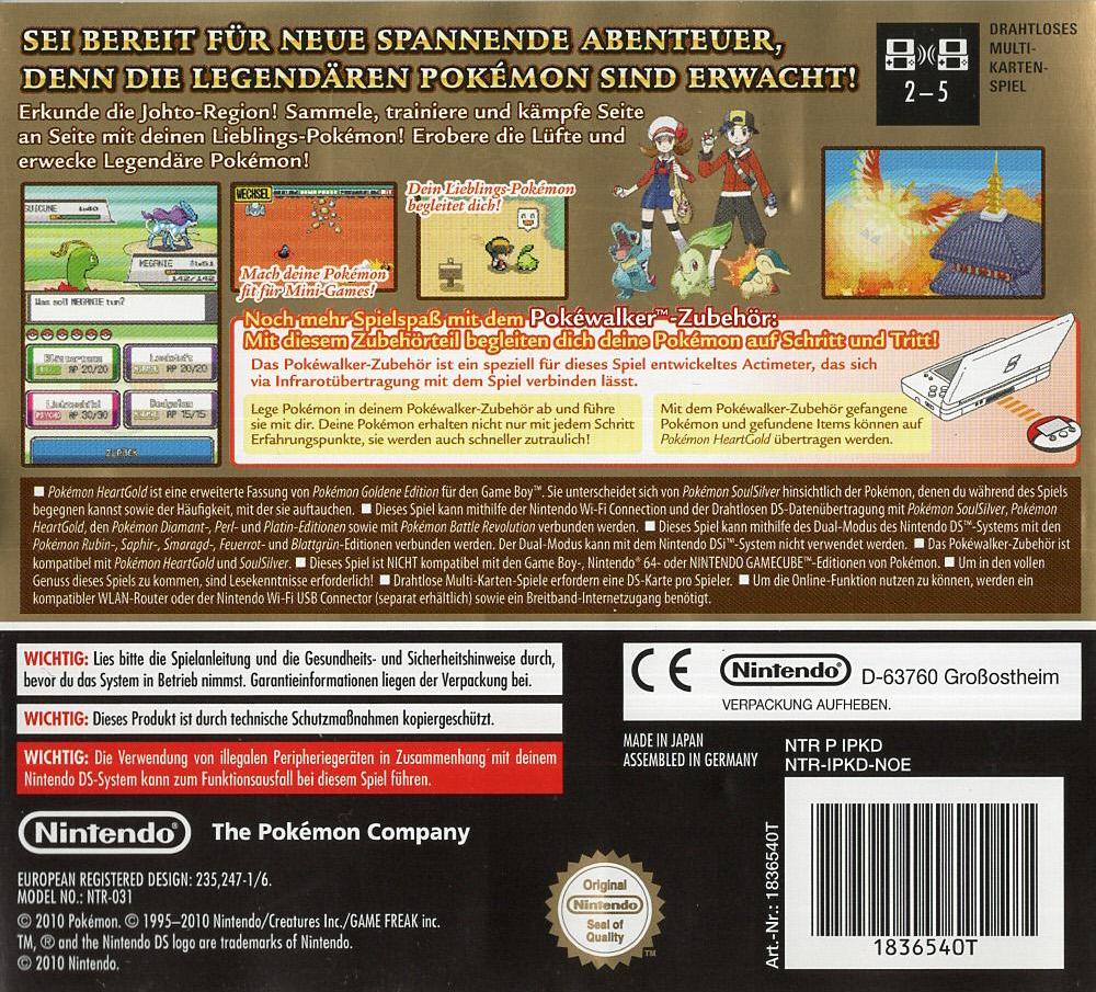 Pokémon Goldene Edition HeartGold - Nintendo DS Rückseite