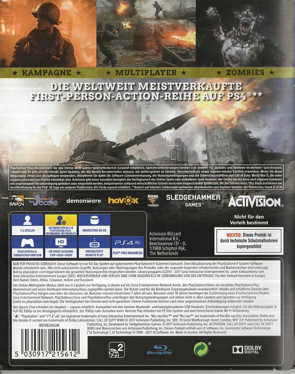 Call of Duty WWII - PlayStation 4 Rückseite
