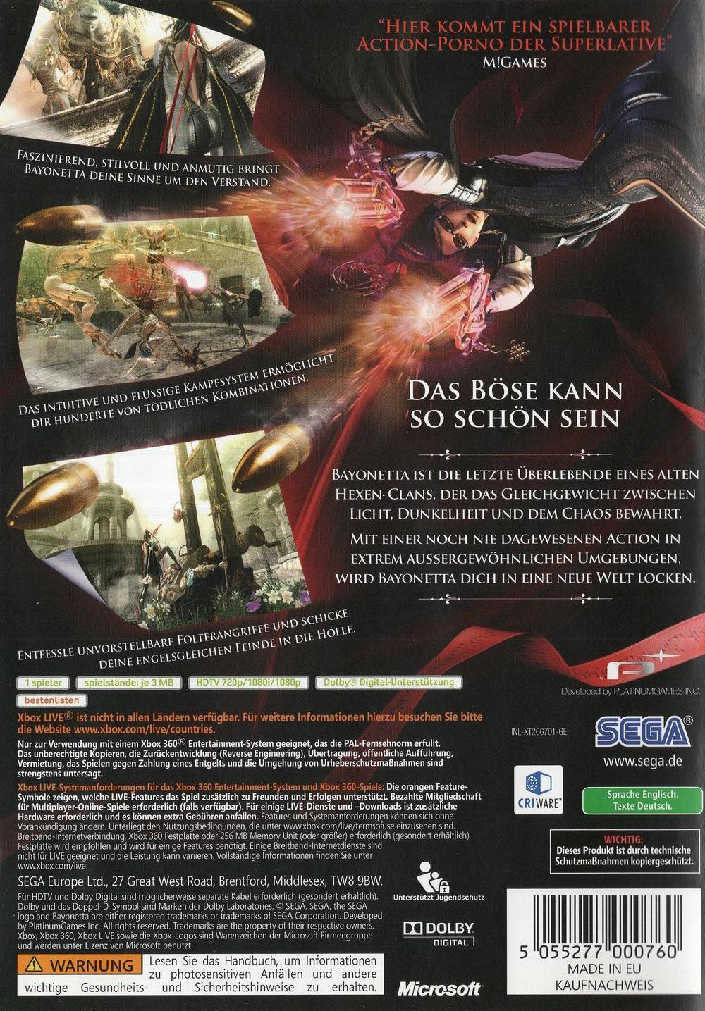 Bayonetta - Xbox 360 Rückseite