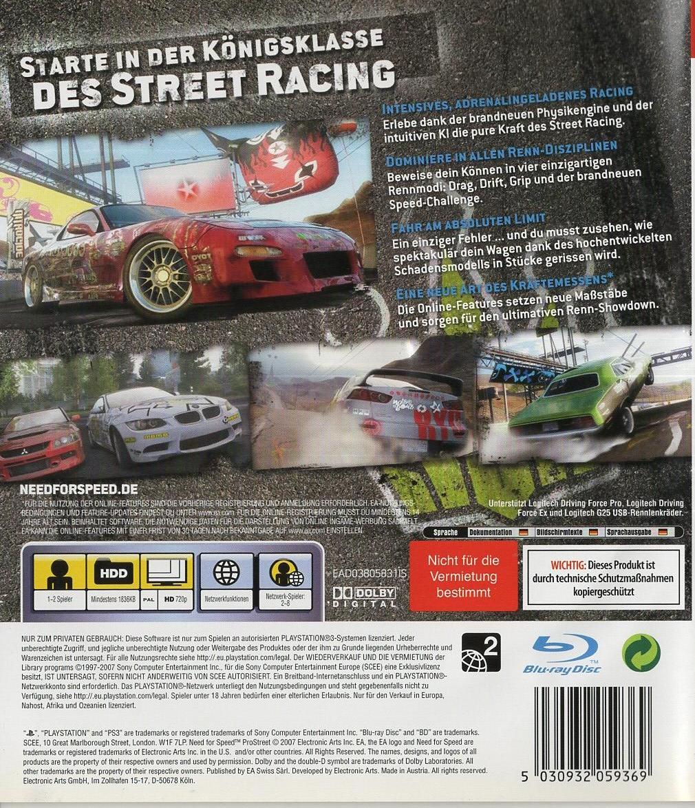 Need for Speed ProStreet - PlayStation 3 Rückseite