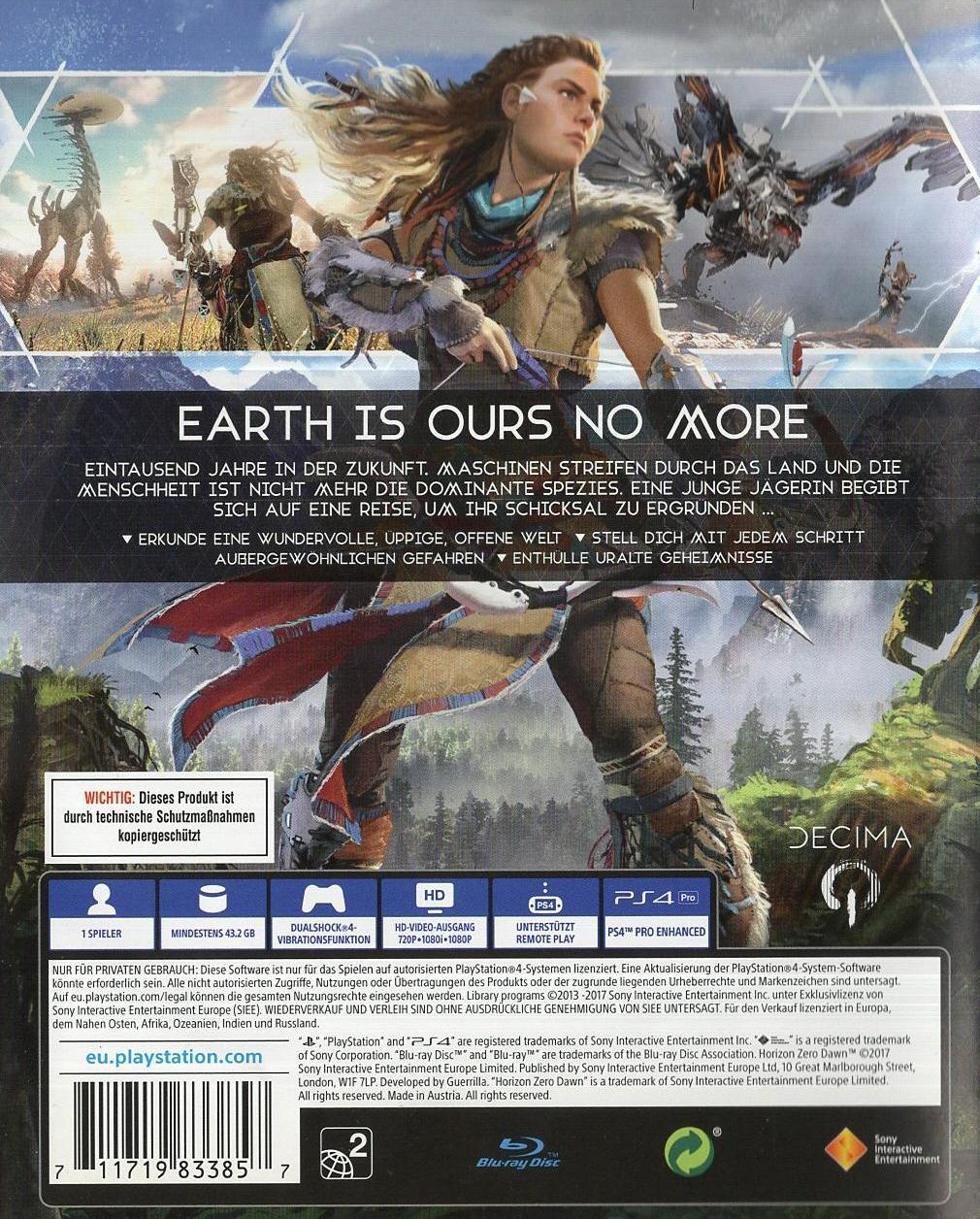Horizon Zero Dawn - PlayStation 4 Rückseite