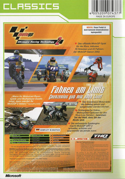 MotoGP Ultimate Racing Technology 2 - Xbox Rückseite