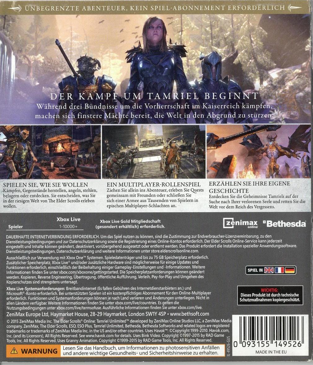 The Elder Scrolls Online: Tamriel Unlimited - Xbox One Rückseite