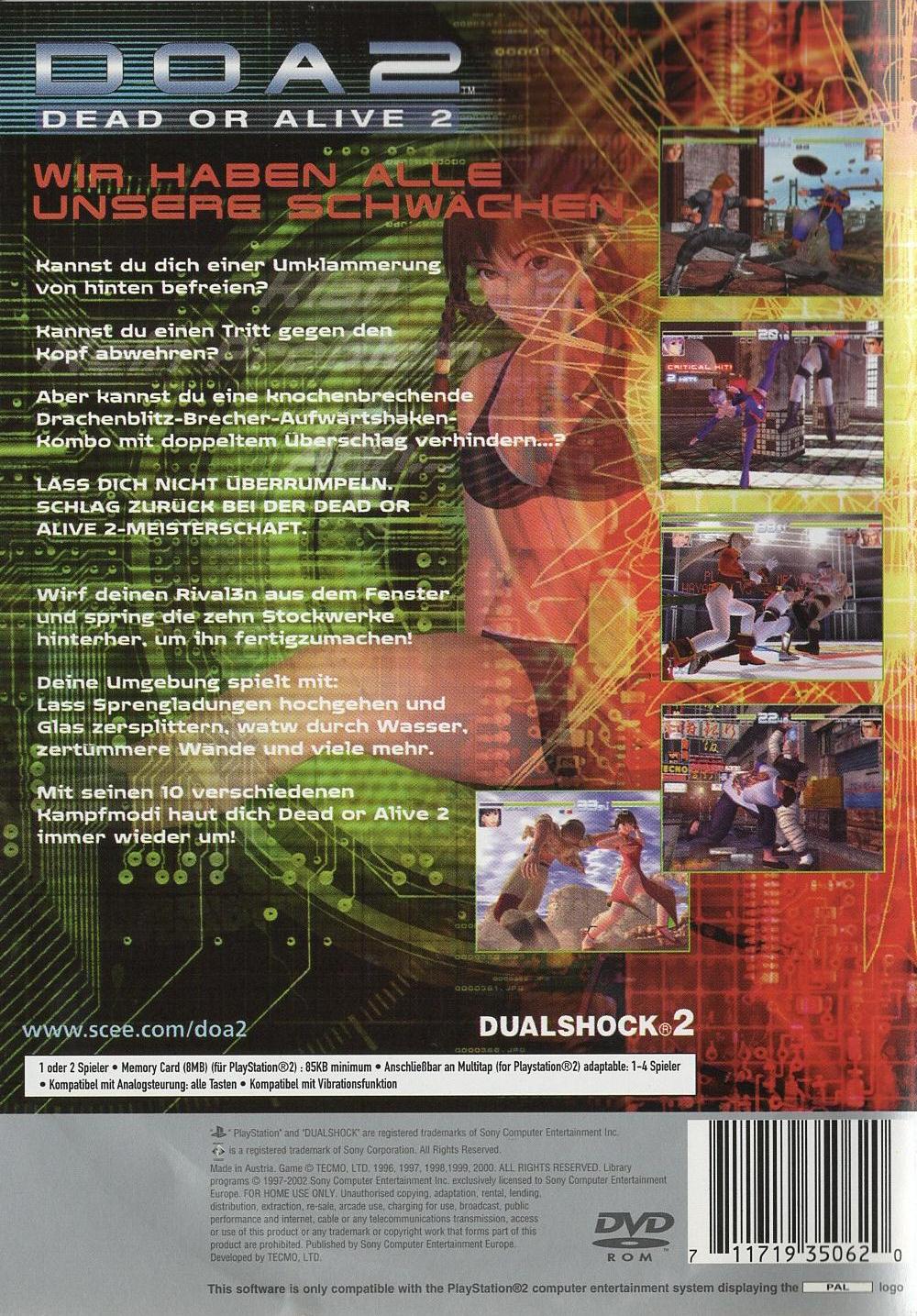 Dead or Alive 2 - PlayStation 2 Rückseite