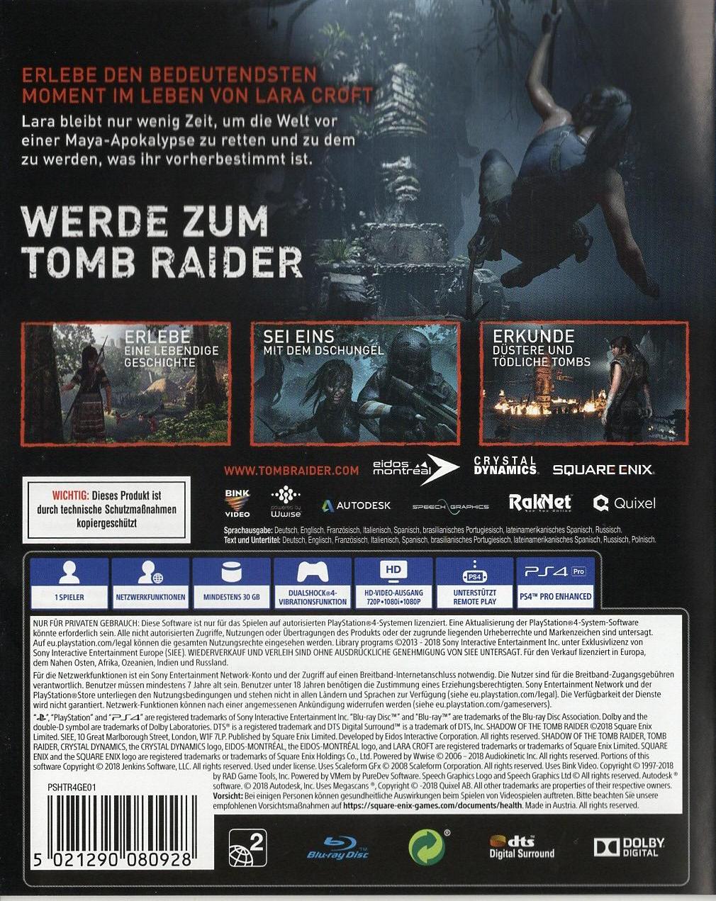 Shadow of the Tomb Raider - PlayStation 4 Rückseite
