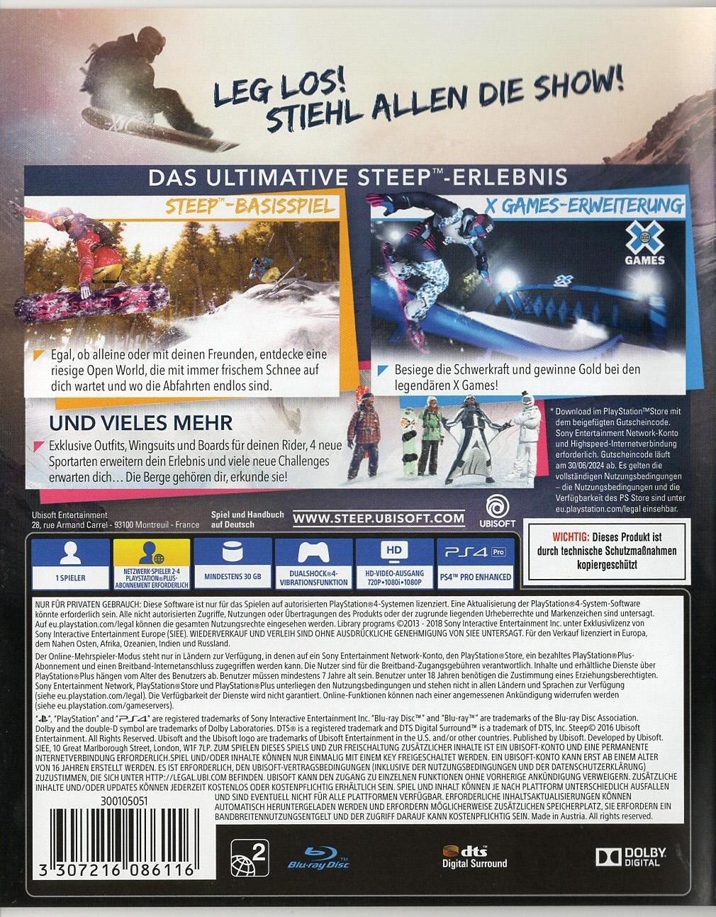 Steep X Games Gold Edition - PlayStation 4 Rückseite