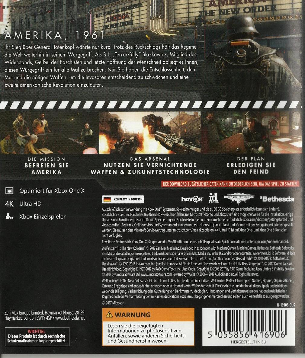 Wolfenstein II: The New Colossus - Xbox One Rückseite