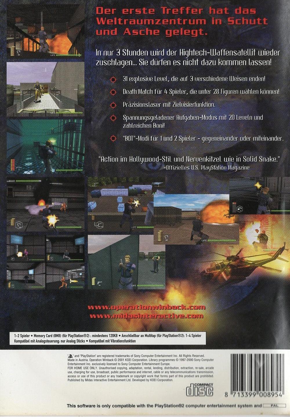 Operation Winback - PlayStation 2 Rückseite