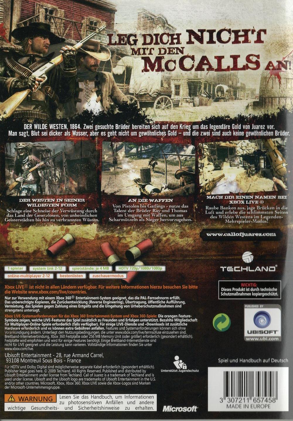 Call of Juarez: Bound in Blood - Xbox 360 Rückseite