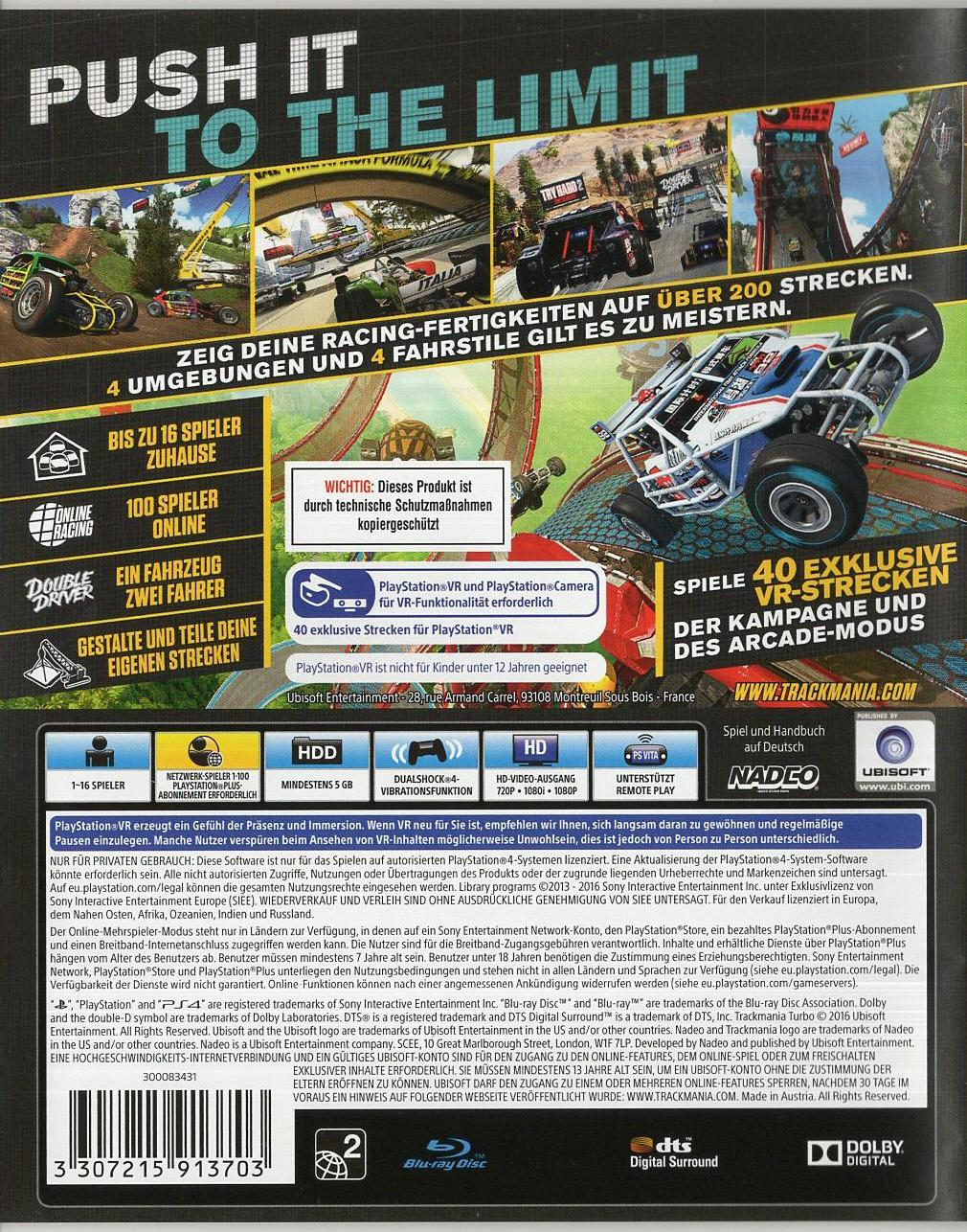 Trackmania Turbo - PlayStation 4 Rückseite