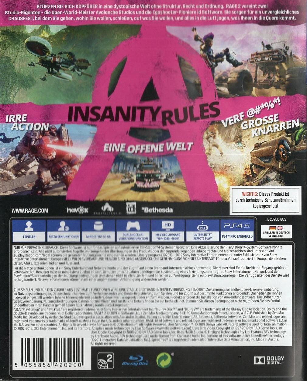 Rage 2 - PlayStation 4 Rückseite