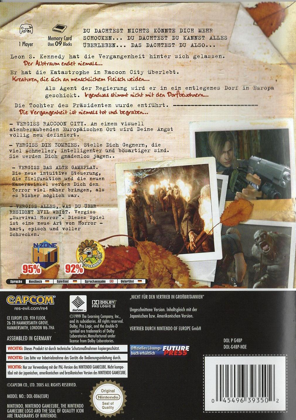 Resident Evil 4 - Nintendo GameCube Rückseite