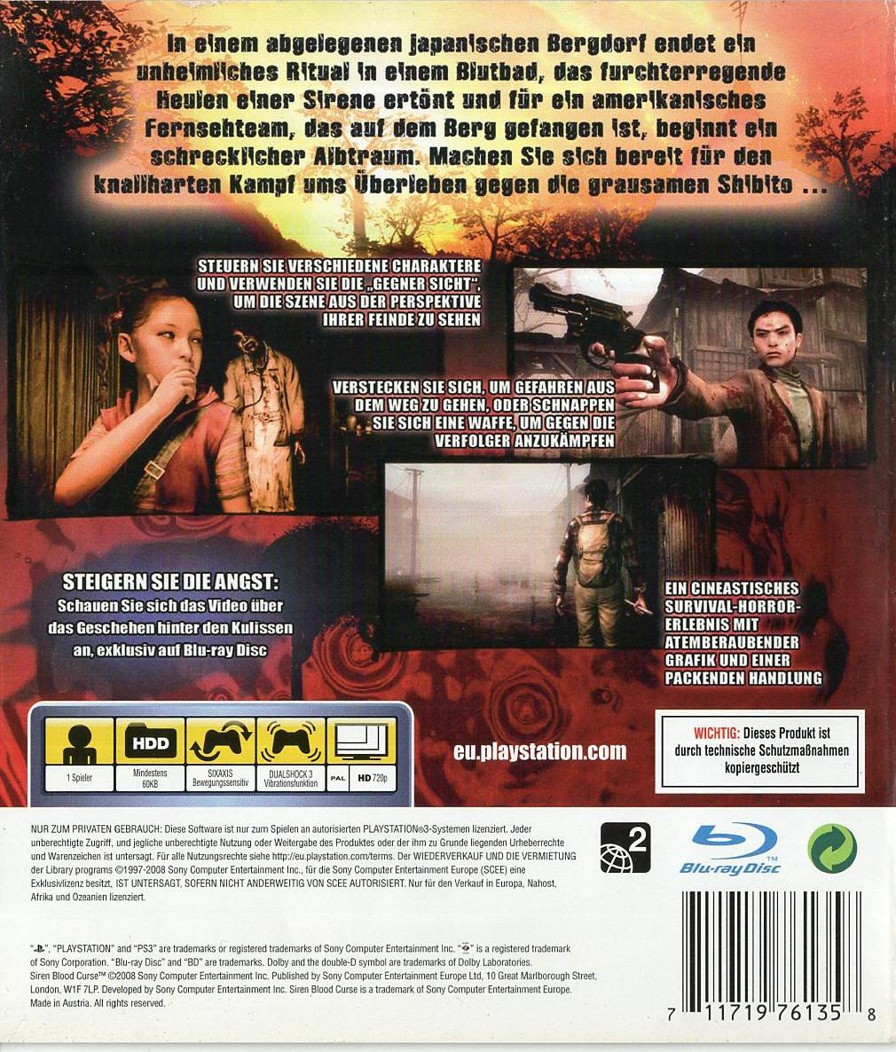 Siren Blood Curse - PlayStation 3 Rückseite