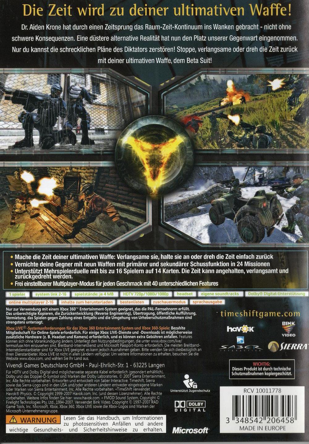 TimeShift - Xbox 360 Rückseite